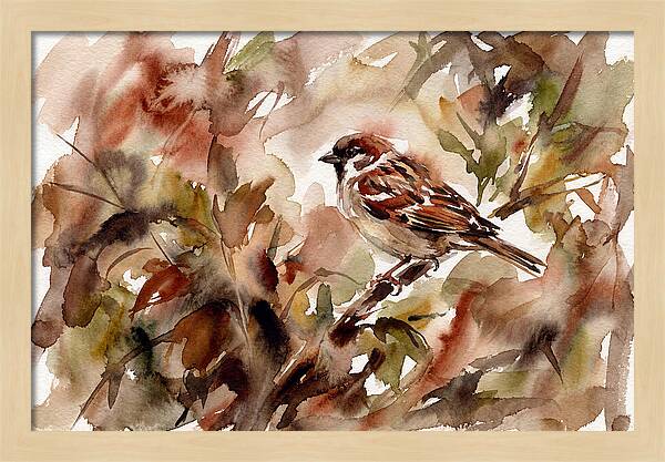 Sparrow Among Autumn Leaves