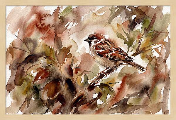 Sparrow Among Autumn Leaves