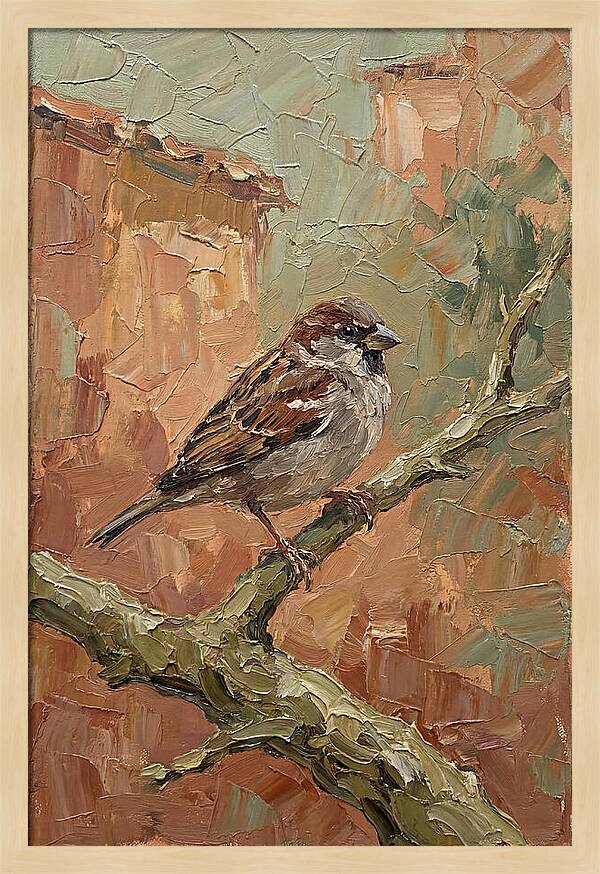 Sparrow Perched In Mediterranean Landscape