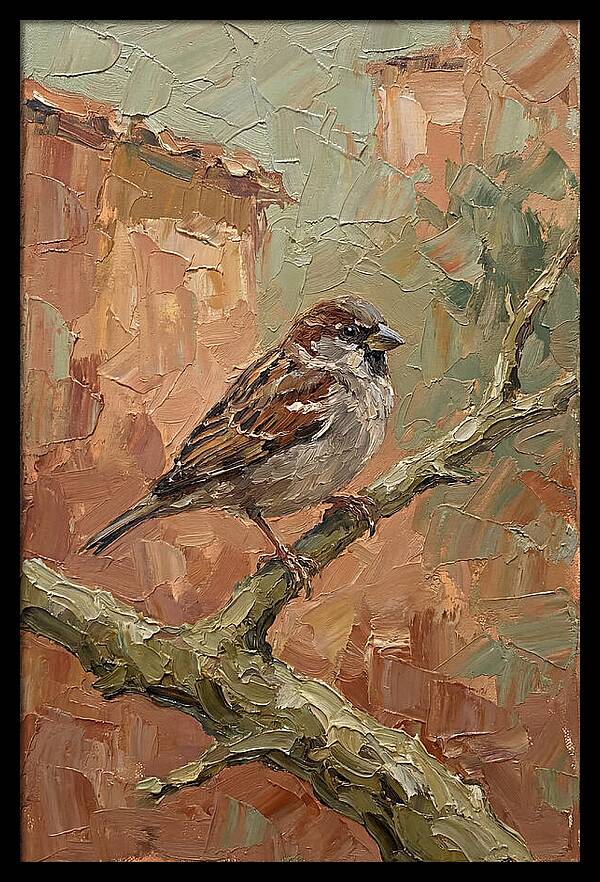 Sparrow Perched In Mediterranean Landscape