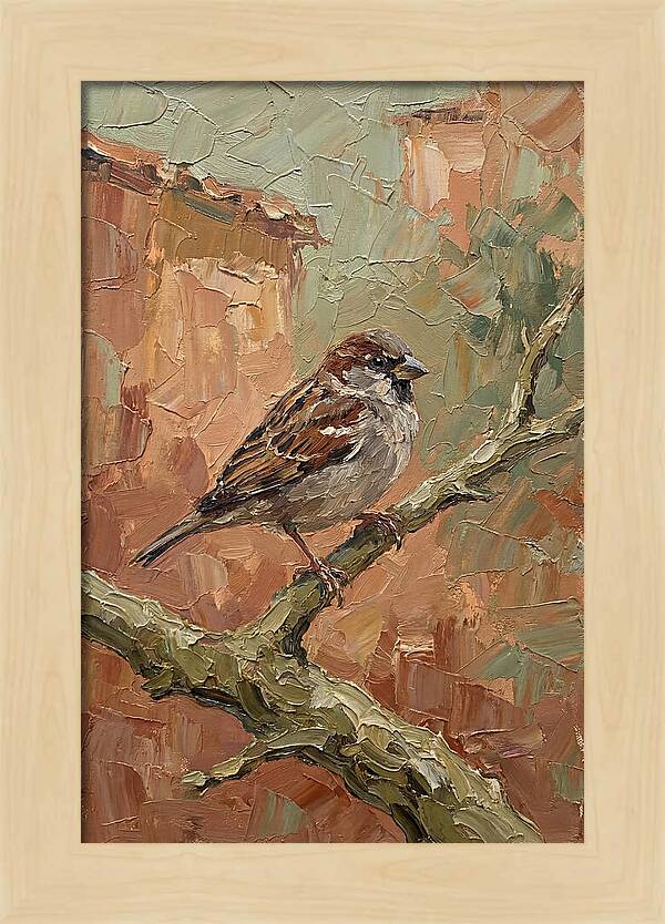 Sparrow Perched In Mediterranean Landscape