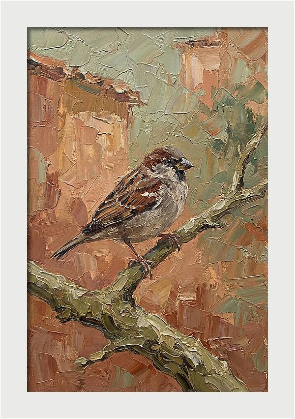 Sparrow Perched In Mediterranean Landscape