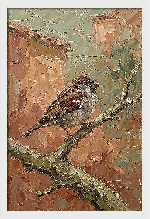 Sparrow Perched In Mediterranean Landscape