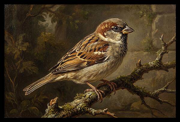 Sparrow Perched On Branch