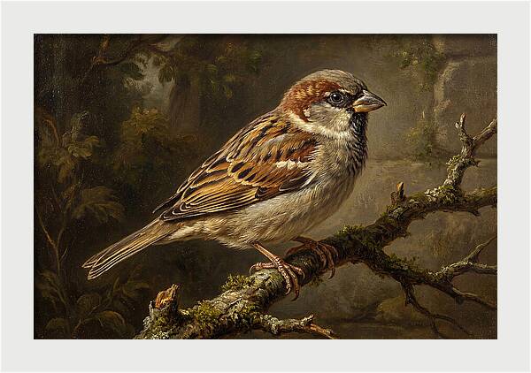 Sparrow Perched On Branch