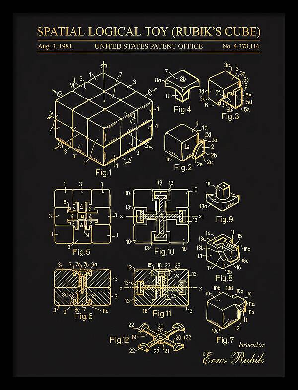 Spatial Logical Toy Rubik's Cube Gold Patent Us4378116a