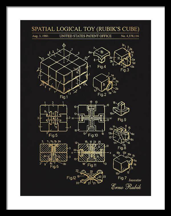 Spatial Logical Toy Rubik's Cube Gold Patent Us4378116a
