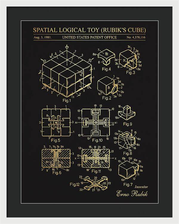 Spatial Logical Toy Rubik's Cube Gold Patent Us4378116a