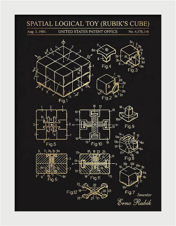 Spatial Logical Toy Rubik's Cube Gold Patent Us4378116a