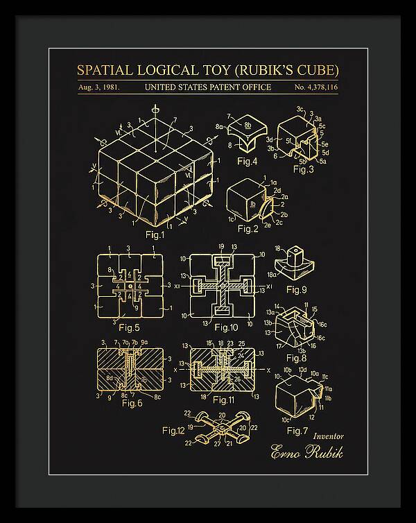 Spatial Logical Toy Rubik's Cube Gold Patent Us4378116a