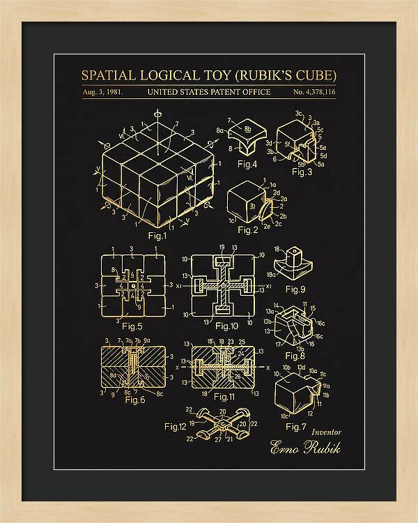 Spatial Logical Toy Rubik's Cube Gold Patent Us4378116a