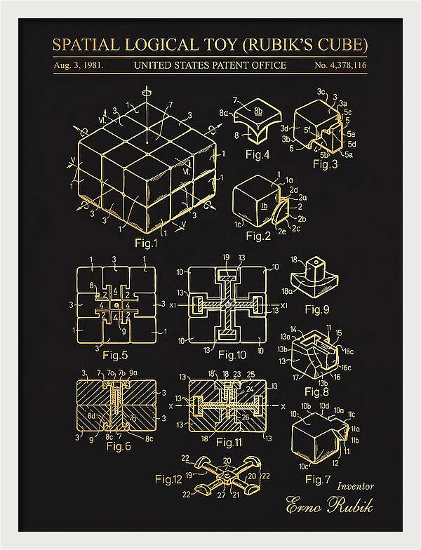 Spatial Logical Toy Rubik's Cube Gold Patent Us4378116a