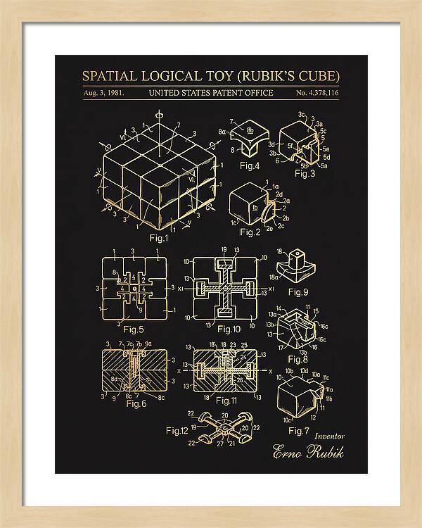Spatial Logical Toy Rubik's Cube Gold Patent Us4378116a