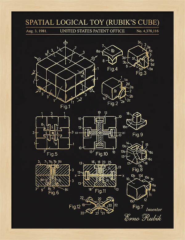 Spatial Logical Toy Rubik's Cube Gold Patent Us4378116a