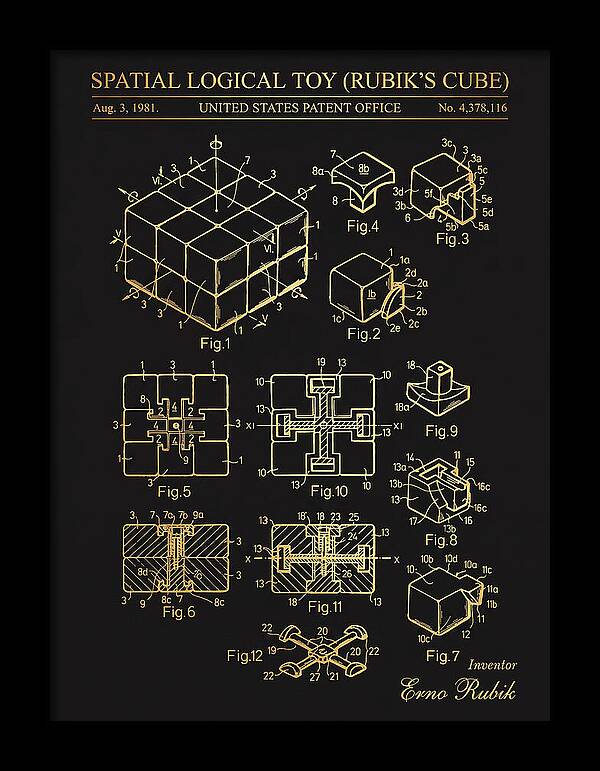 Spatial Logical Toy Rubik's Cube Gold Patent Us4378116a