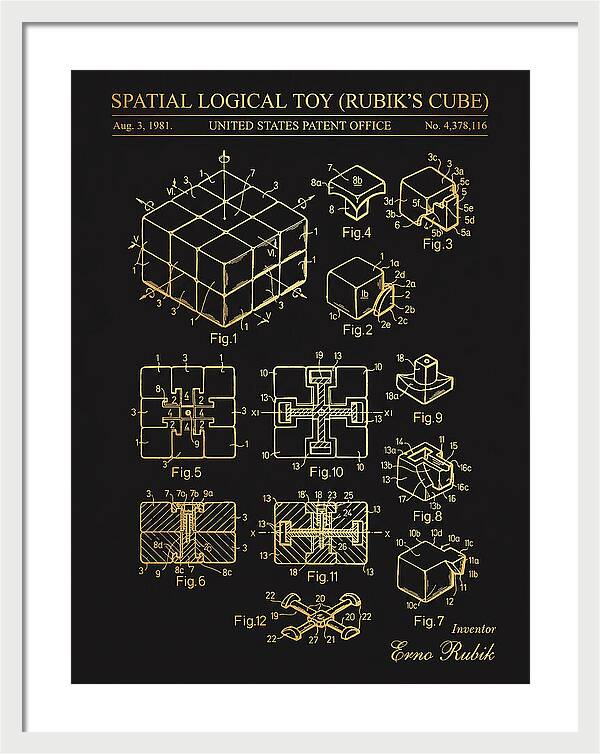Spatial Logical Toy Rubik's Cube Gold Patent Us4378116a