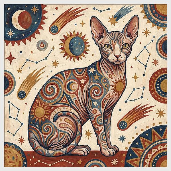 Sphynx Cat In Cosmic Patterns