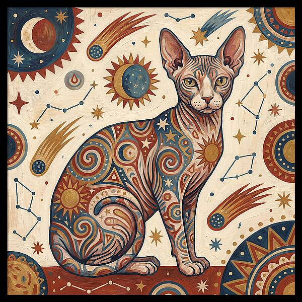 Sphynx Cat In Cosmic Patterns