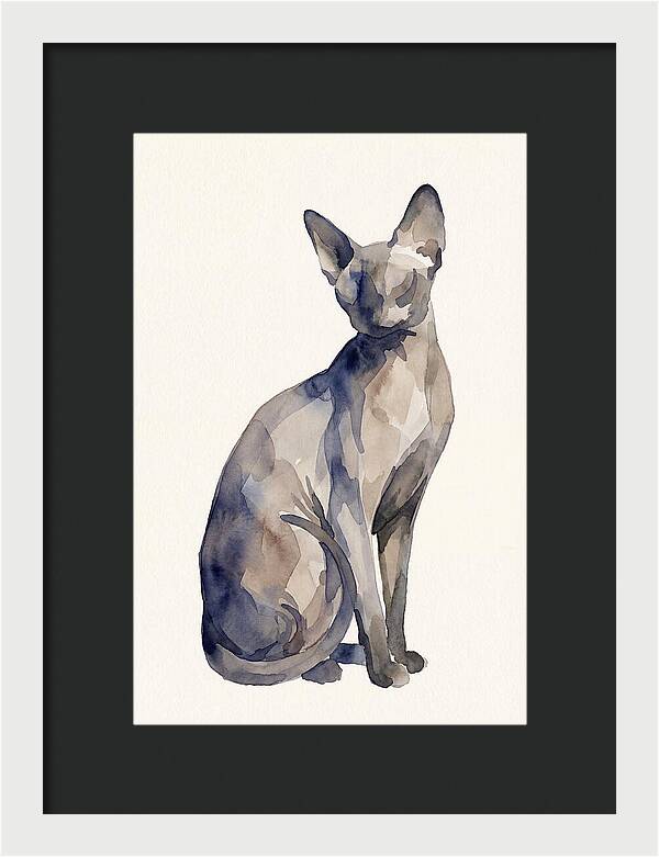 Sphynx Cat Watercolor Portrait