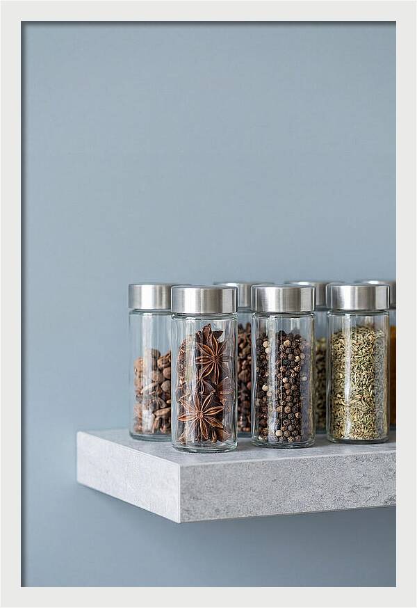 Spice Bottles On Shelf