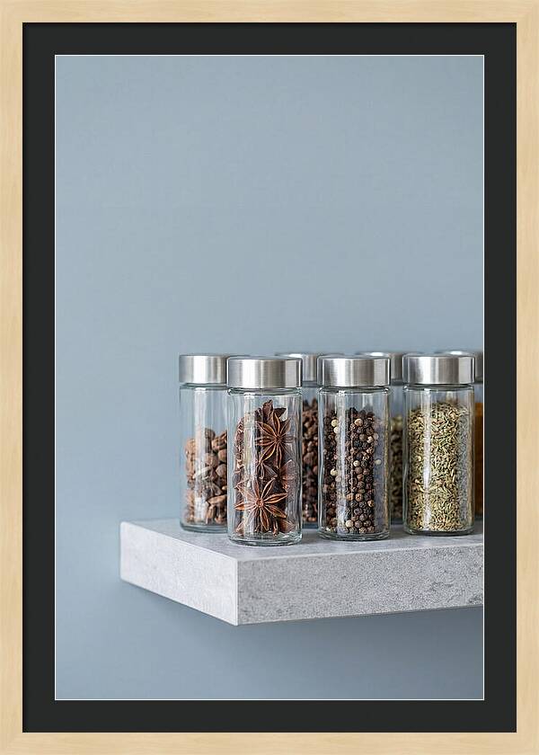 Spice Bottles On Shelf