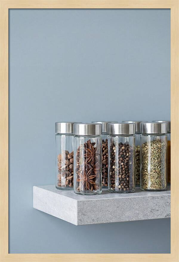 Spice Bottles On Shelf