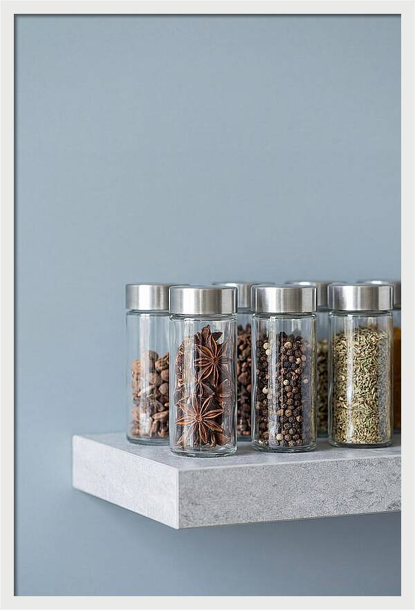 Spice Bottles On Shelf