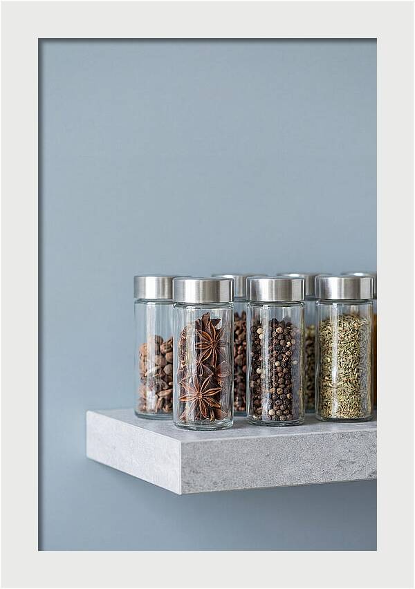 Spice Bottles On Shelf