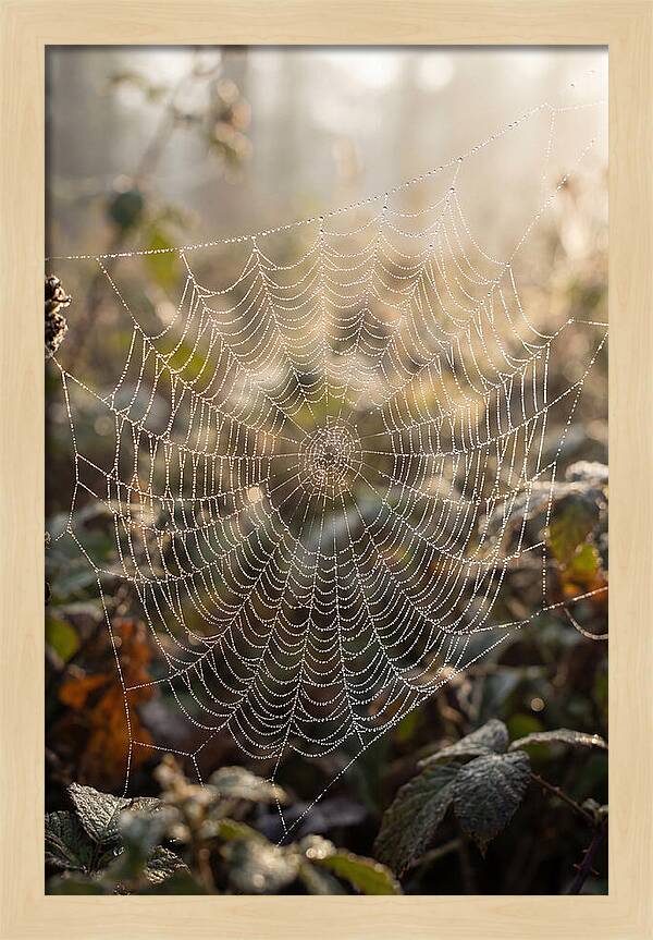 Spider Web Glimmering In Morning Light