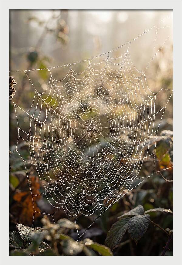 Spider Web Glimmering In Morning Light