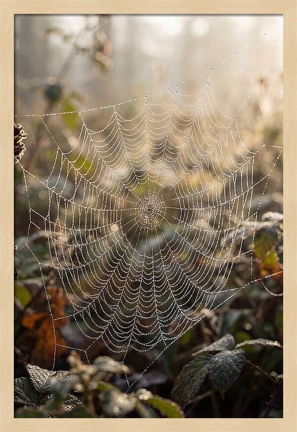 Spider Web Glimmering In Morning Light