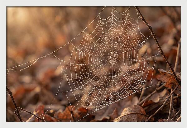 Spider Web Jeweled With Dewdrops