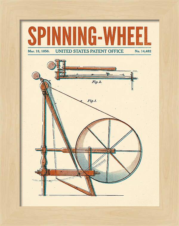 Spinning Wheel Retro Patent Us14482a