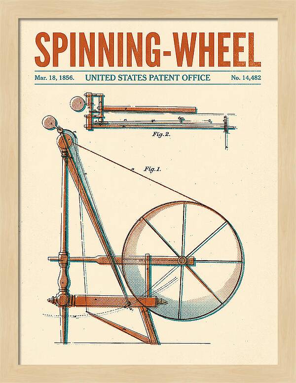 Spinning Wheel Retro Patent Us14482a