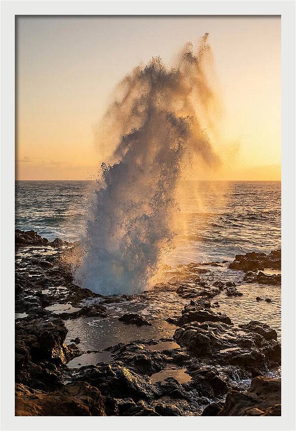 Spouting Horn Eruption At Sunset