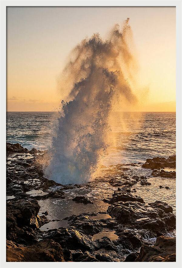 Spouting Horn Eruption At Sunset
