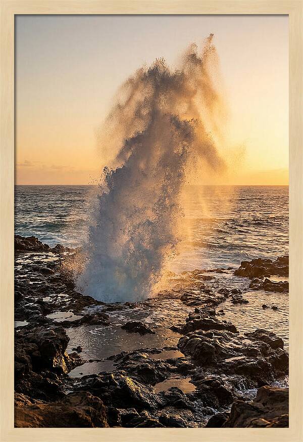 Spouting Horn Eruption At Sunset