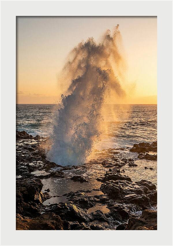 Spouting Horn Eruption At Sunset