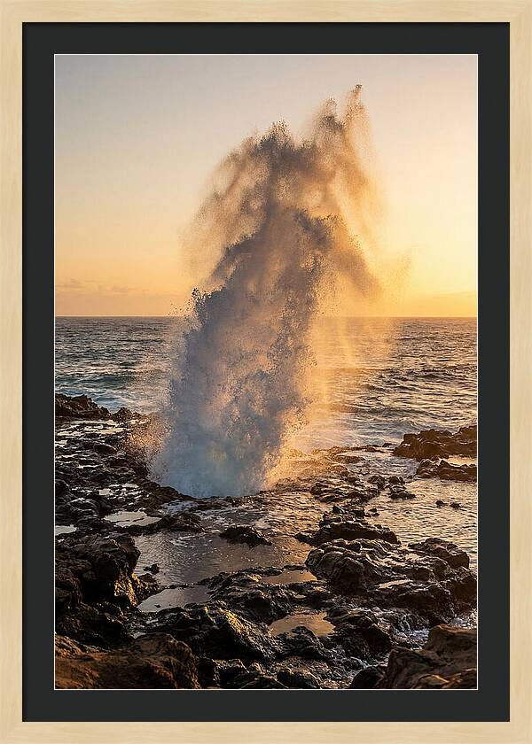 Spouting Horn Eruption At Sunset