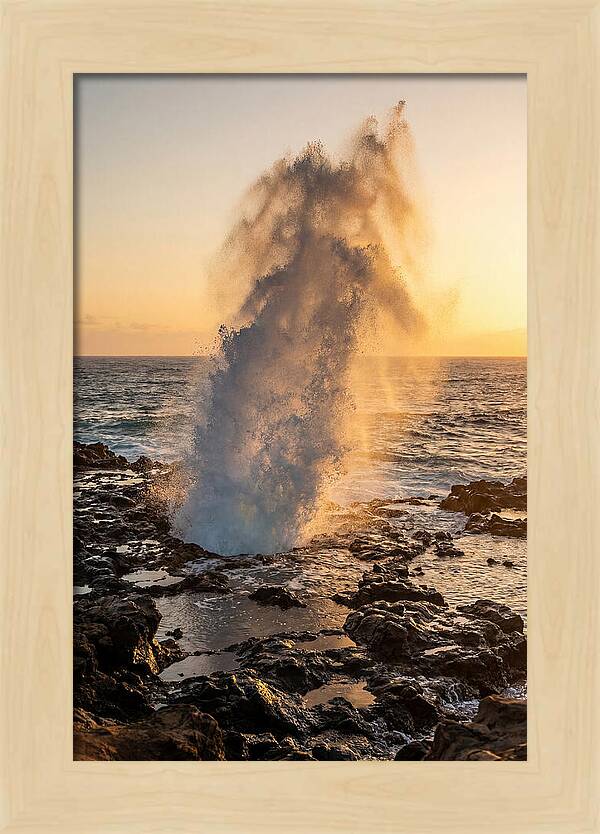 Spouting Horn Eruption At Sunset