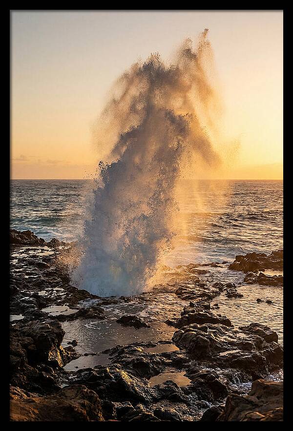 Spouting Horn Eruption At Sunset