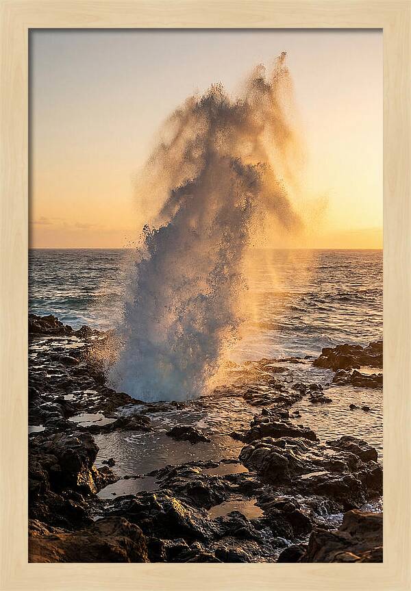 Spouting Horn Eruption At Sunset