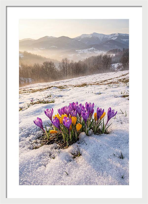 Spring Crocus Breaking Through Snow