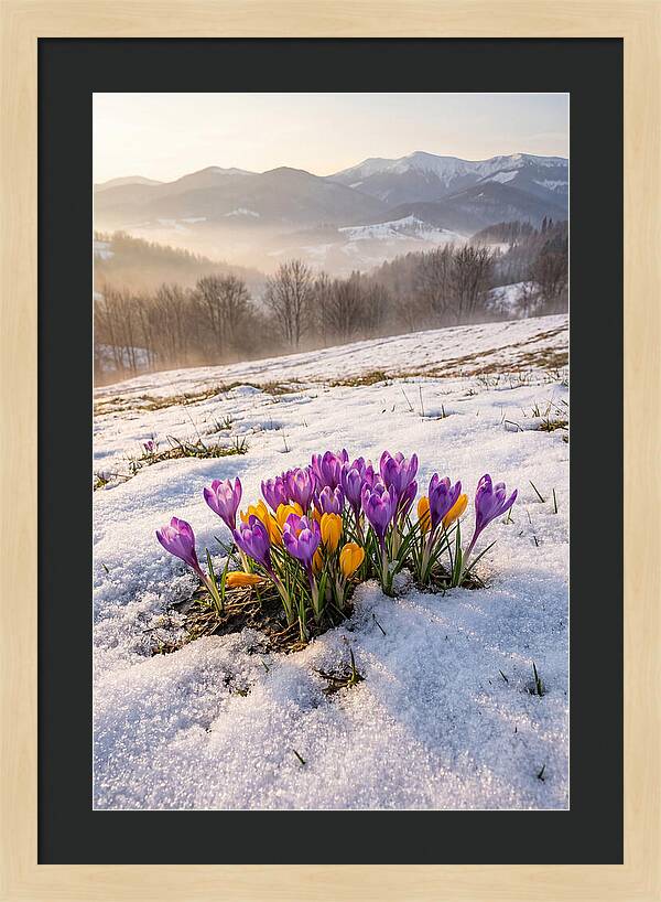 Spring Crocus Breaking Through Snow