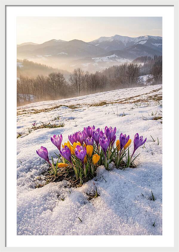 Spring Crocus Breaking Through Snow