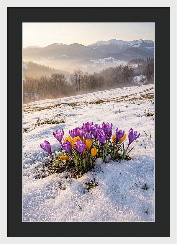 Spring Crocus Breaking Through Snow