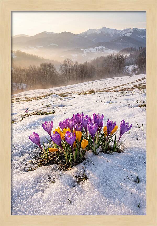 Spring Crocus Breaking Through Snow