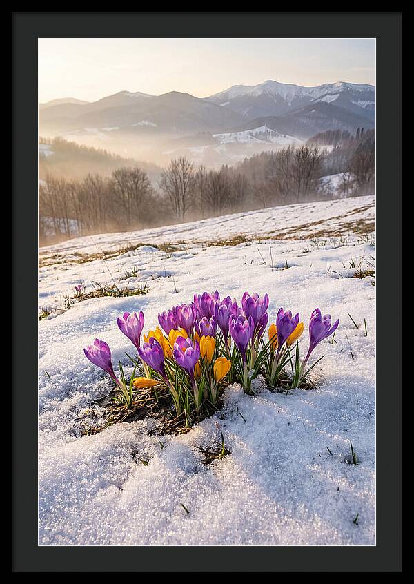 Spring Crocus Breaking Through Snow