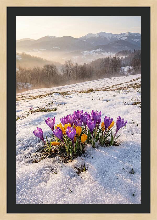 Spring Crocus Breaking Through Snow