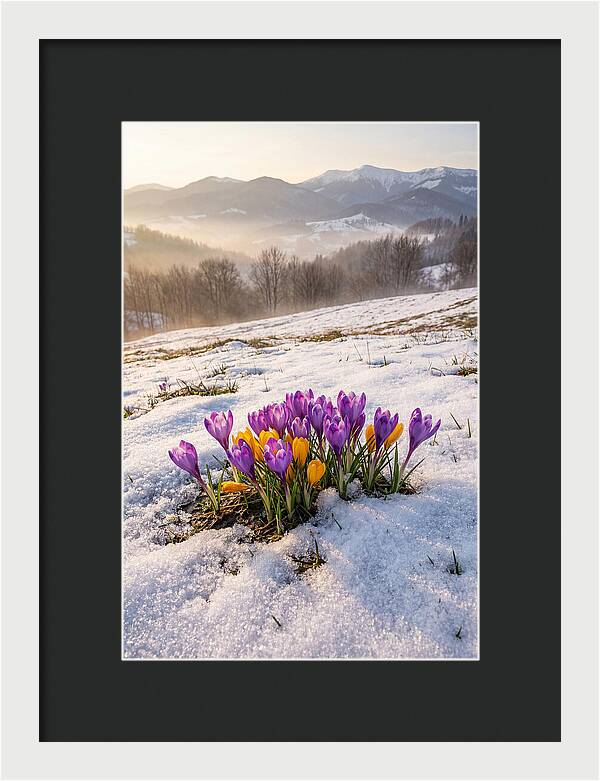 Spring Crocus Breaking Through Snow